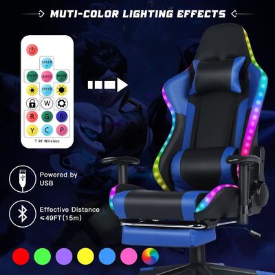 Специальное цветное кожаное RGB игровое вращающее кресло с светодиодным световым панелем и массажной функцией