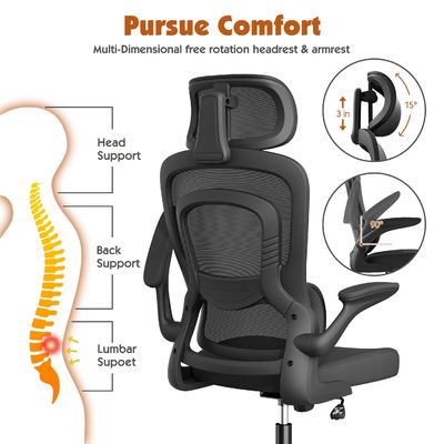 Modern Design Metal Ergonomic Mesh Office Chair with Lumbar Support and Flip-up Arms (Современный дизайн металлический эргономический сетчатый офисный стул с поясничной опорой и подвижными руками)