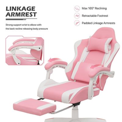 Игровой стул с подложкой на голову и поясничной опорой 25&quot;D x 26.5&quot;W x 42.5&quot;H
