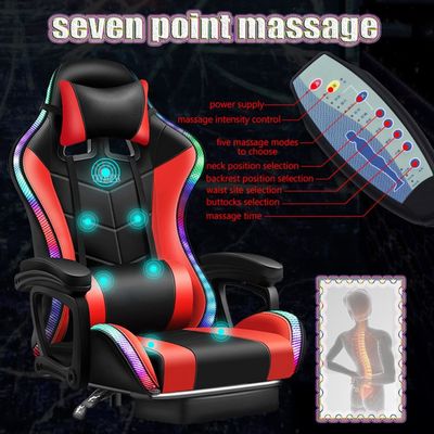 7-точечный массаж Компьютерный офис игровой кресло сетки с RGB огнями и регулируемой высоты