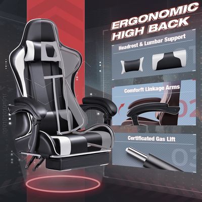 Регулируемый компьютерный стул для компьютерных игр с подложкой ног и поддержкой поясницы для массажа