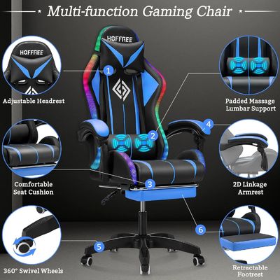 ALINUNU Direct Ergonomic Computer Massage Gaming Chair с опорой для ног и светодиодными лампами