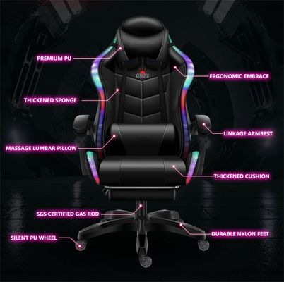 Улучшите свои игровые установки с помощью массажного игрового стула с светодиодными лампами и динамиками