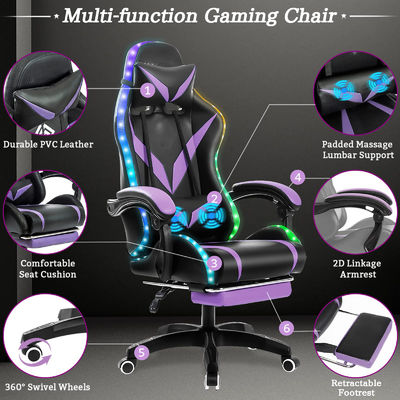 Почтовая упаковка Эргономическое игровое кресло RGB с массажем и светодиодными лампами