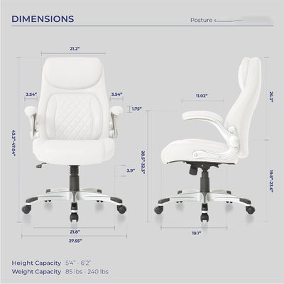 Удобный офисный стул из PU кожи с поясничной опорой 27.55D x 26.77W x 43.3H дюйма