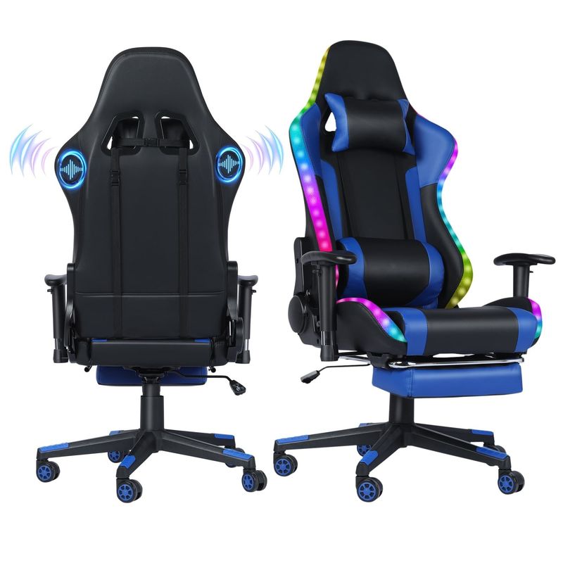 Специальное цветное кожаное RGB игровое вращающее кресло с светодиодным световым панелем и массажной функцией