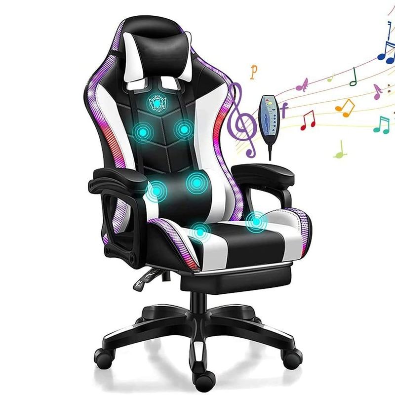 7-точечный массаж Компьютерный офис игровой кресло сетки с RGB огнями и регулируемой высоты