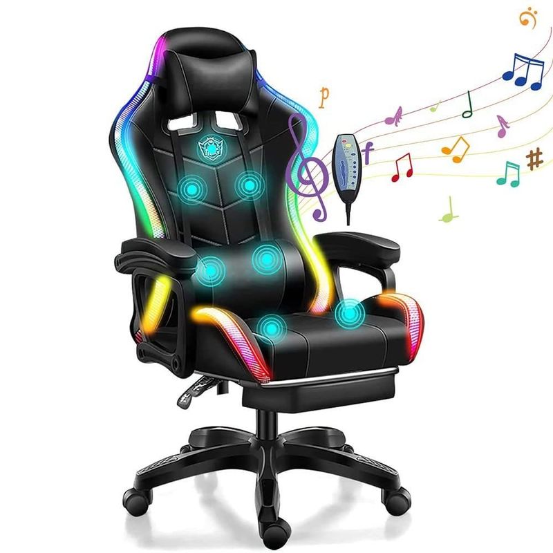 Настраиваемый цветовой эргономичный RGB игровой стул с 7 точечными массажными динамиками и светодиодным освещением